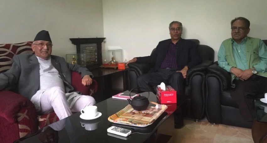     PM Oli, NCP chair Dahal and NC president Deuba agree on consensus in state affairs   
